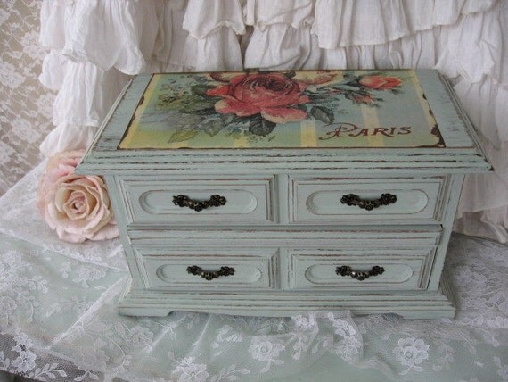 Shabby Chic Jewelry Box, Vintage Jewelry Armoire, Shabby French Farmhouse, Cottage Chic, Vintage Jewelry Box, chippy paint, SCT