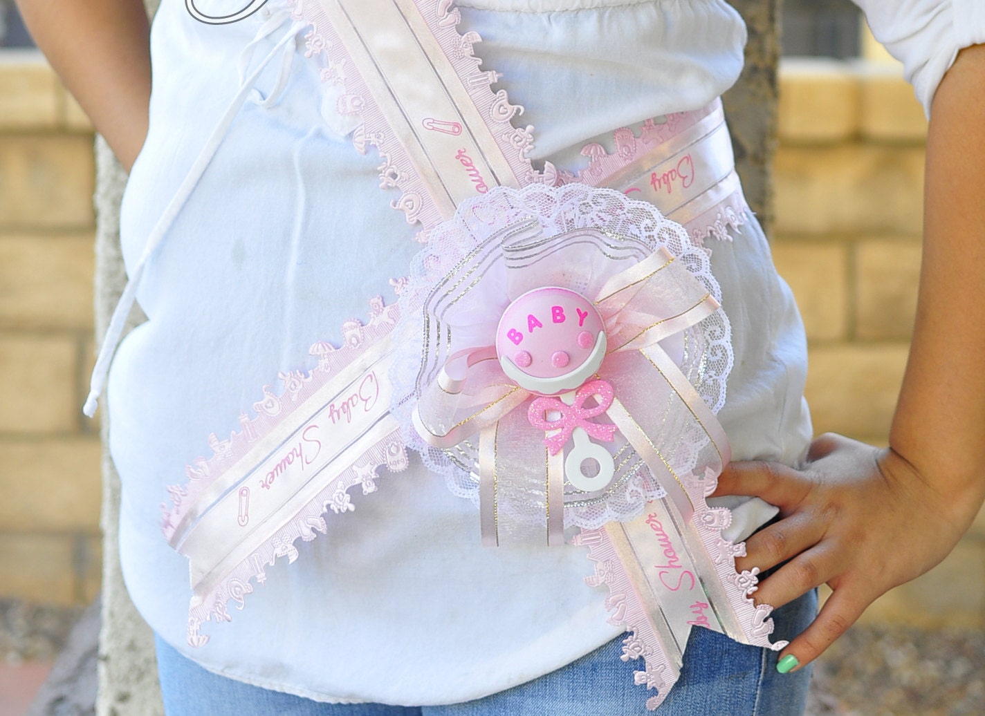 Baby Shower Mom To Be It's A Girl Pink Sash Handmade