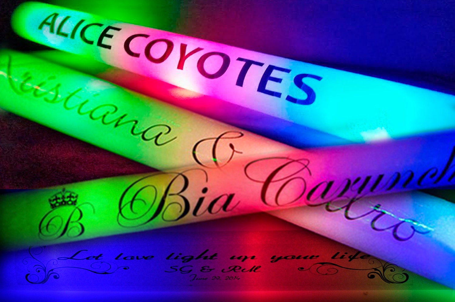 75 Personalized LED Foam Glow Sticks Custom LightUp Lumitons