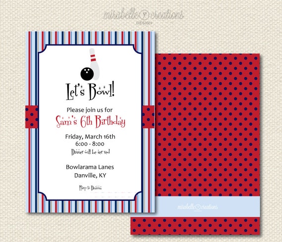 CUSTOMIZABLE PRINTABLE INVITATION -- Retro Bowling Collection -- Mirabelle Creations Il_570xn