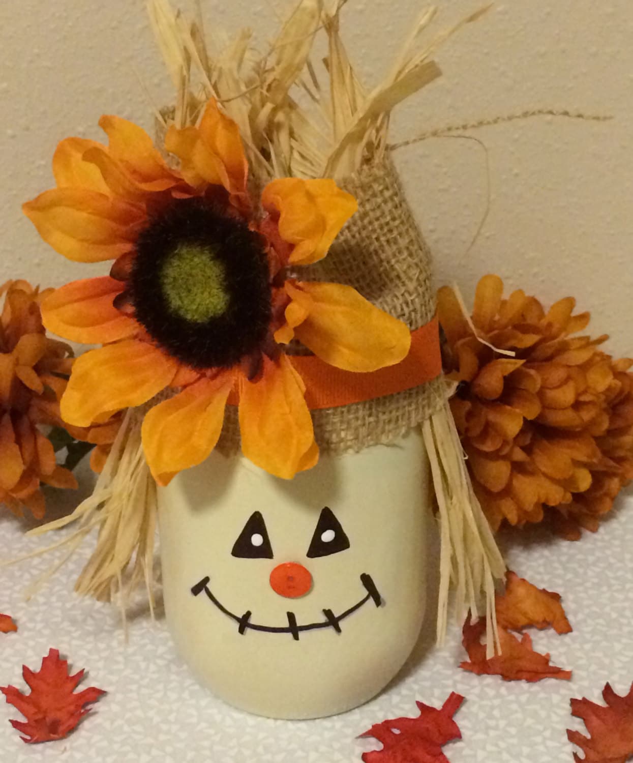 Decorated Mason Jar scarecrow mason jar by BulandsBathBoutique