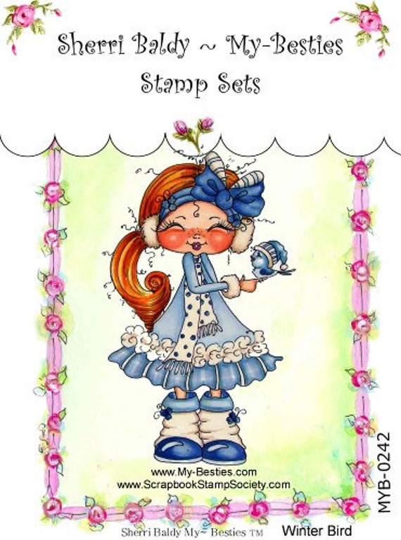 My Friends klare Stempel Big Eye friends Großkopf Dolls Besen Winter Bird von Sherri Baldy