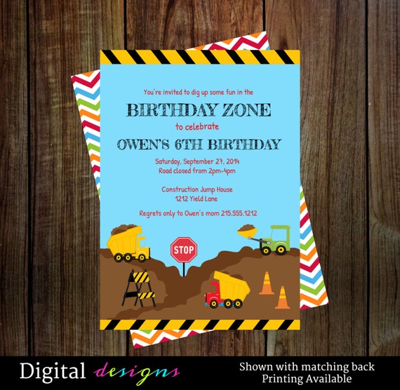 Construction party invitations -- boys dump truck party - baby shower construction invites digital file, printable (216) Il_570xn