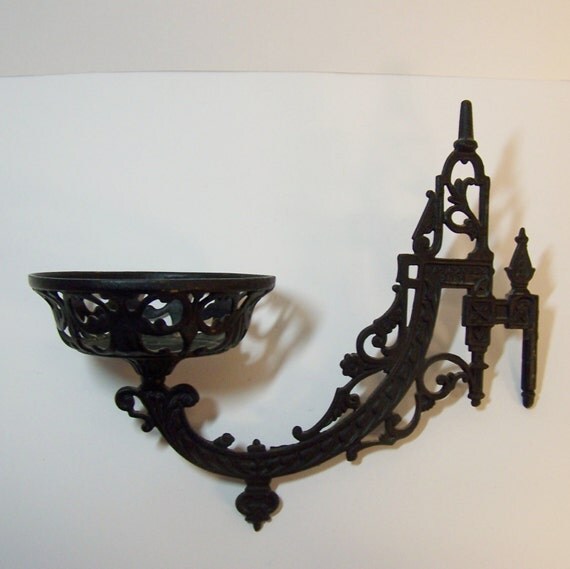 ANTIQUE LAMP BRACKET Victorian Cast Iron Wall Fitting For