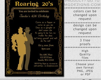Printable Gold Black Put On The Ritz Art Deco Retro Roaring 20 S Birthday Party Invitation Roaring 20s Invitation Template Free