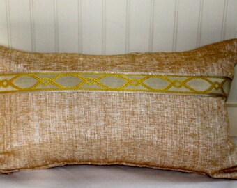 IN STOCK / Gold Lumbar Pillow Cover / 14 X 26 / Same fabric both sides with decorative trim