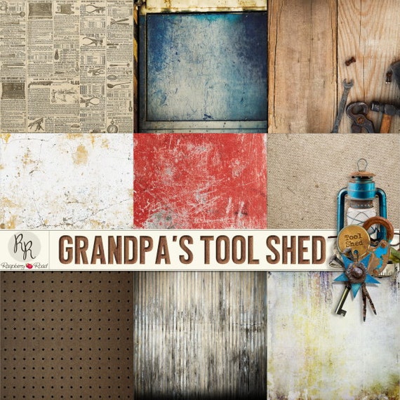 Grandpas Tool Shed Paper Set by RaspberryRoadDesigns on Etsy