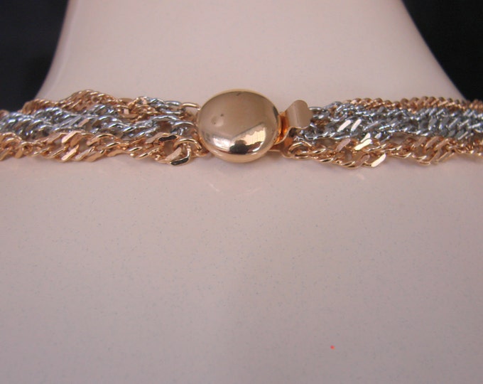 Vintage Multi-Chain Diamond Cut Necklace / Goldtone / Silvertone / 80s Jewelry / Jewellery