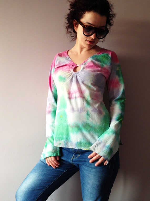 green and pink tie dye shirt