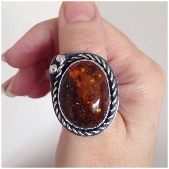 Mens Baltic Amber Ring with Navajo by SoulLightVibrations on Etsy