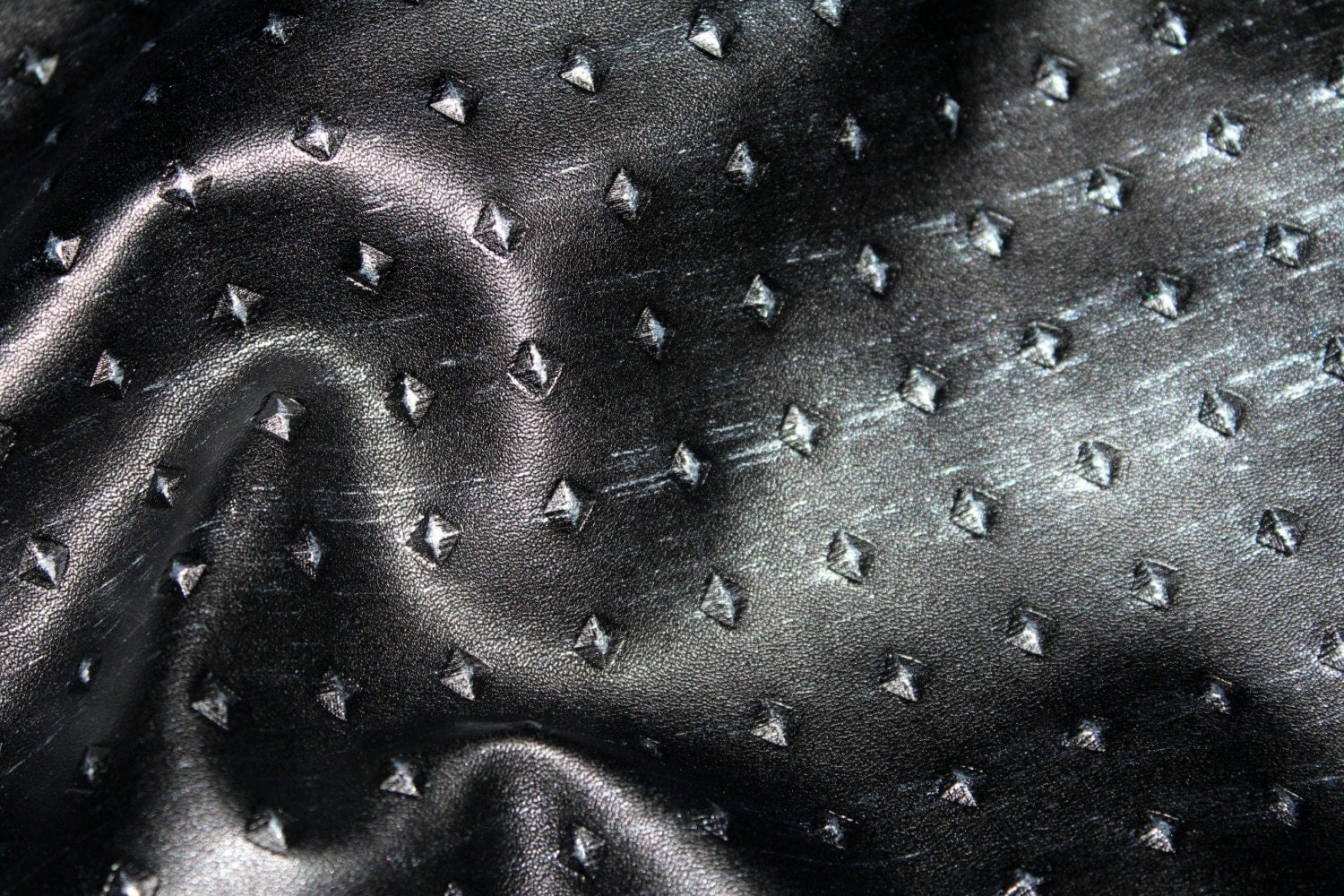 1 yard Black Silver Rivets Embossed Pu Faux Leather by KBazaar