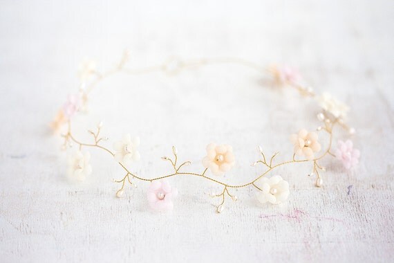 crown Silk crown flower crown,  Pink  hair accessories, etsy flower crown, silk  hair Bridal