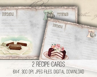 Digital Collage Sheet Download - Recipe Cards - 1114 - Digital Paper - Instant Download Printables