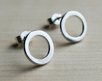 Silver Hoop Studs - Sterling Silver Circle Earrings