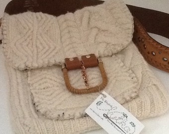 Repurposed Felted Sweater Irish Knit Wool Boho Bag