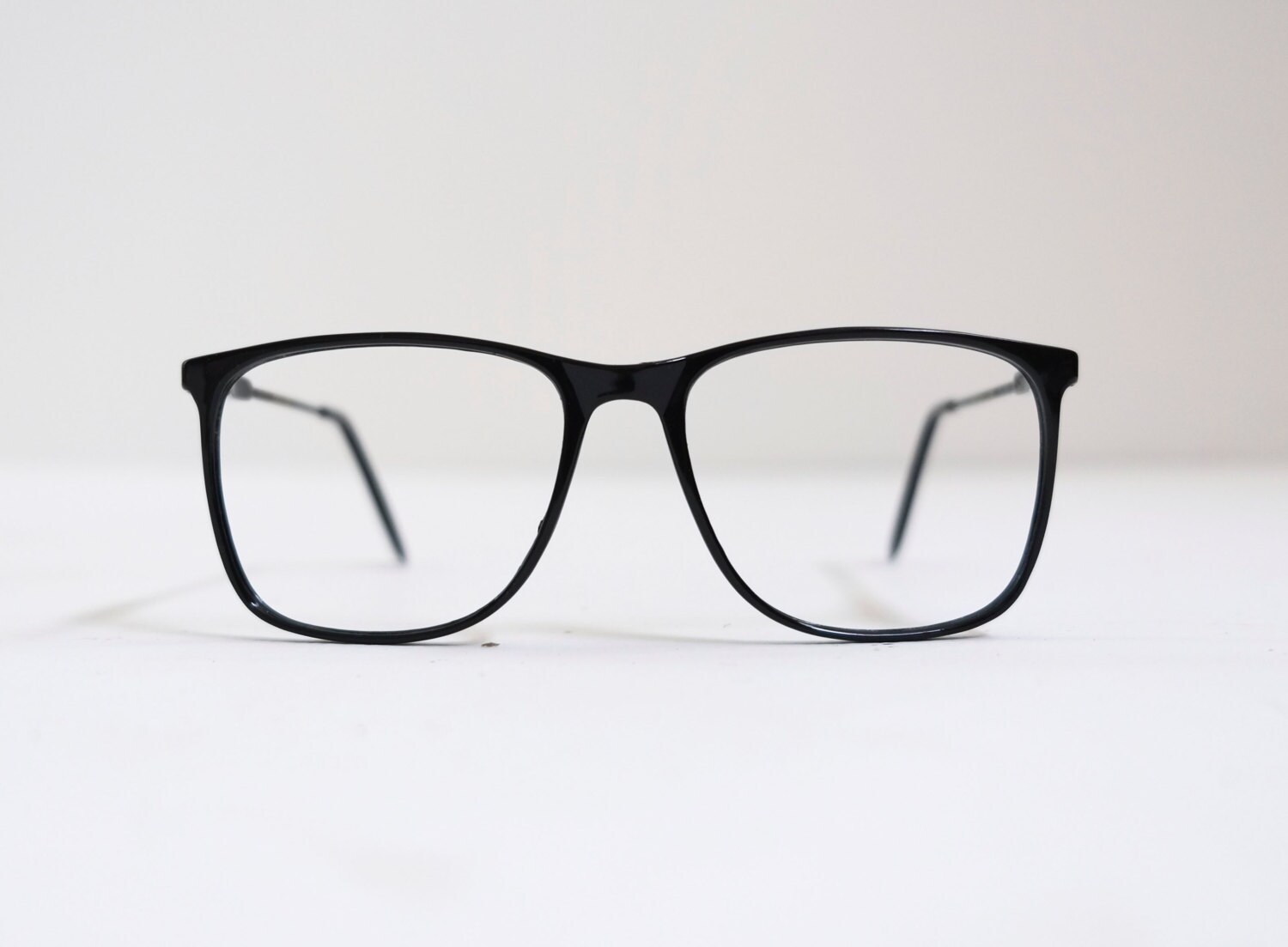 1970s Minimalist Modern Black Metal Oversize Wayfarer Eyeglasses Sunglasses Frames