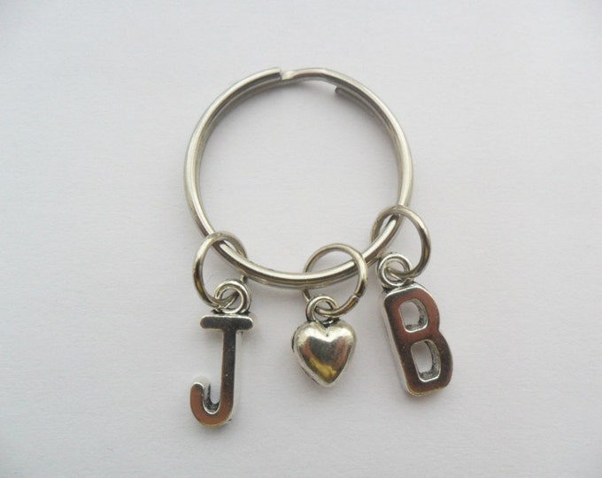 Best Friend Keychains 1 Initial boyfriend or girlfriend silver tone keychain with heart (pick your own letters)
