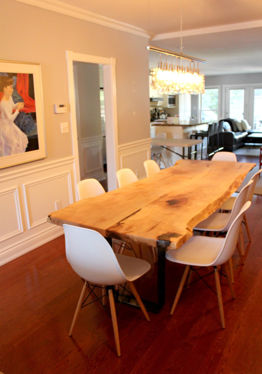 Live edge salvaged maple dining table custom stainless steel