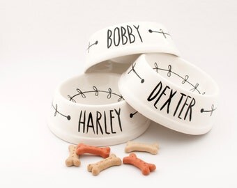 ONE personalized black and white minimal ceramic pet bowl / pet dish Made To Order