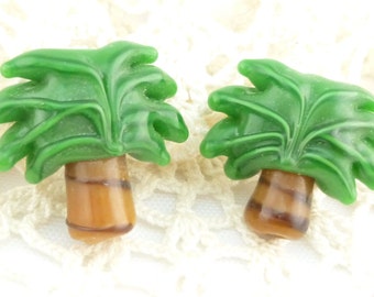 3D Green Palm Tree Lampwork Lentil Beads (2)