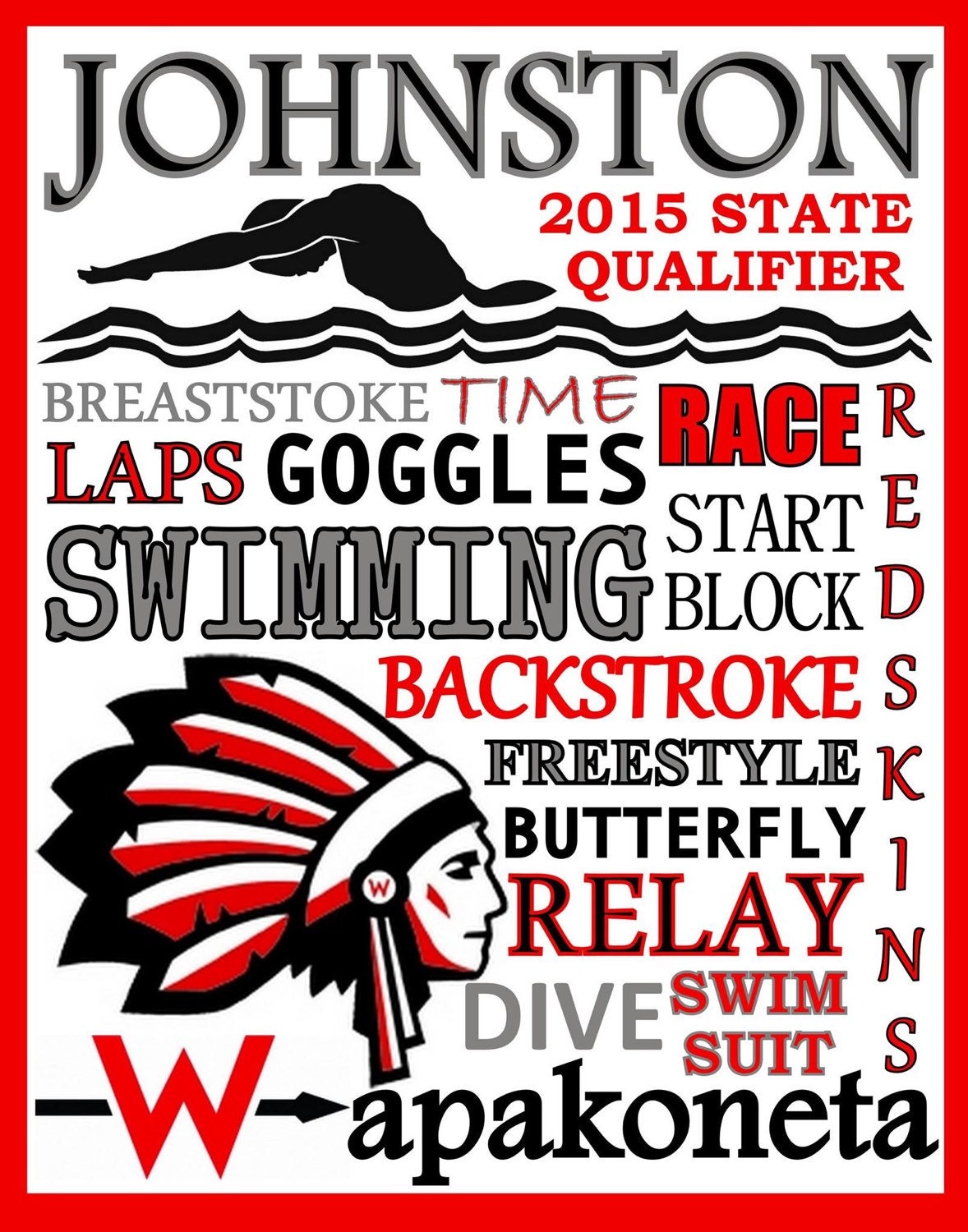 Swimming Print custom swimming poster swimming team gift