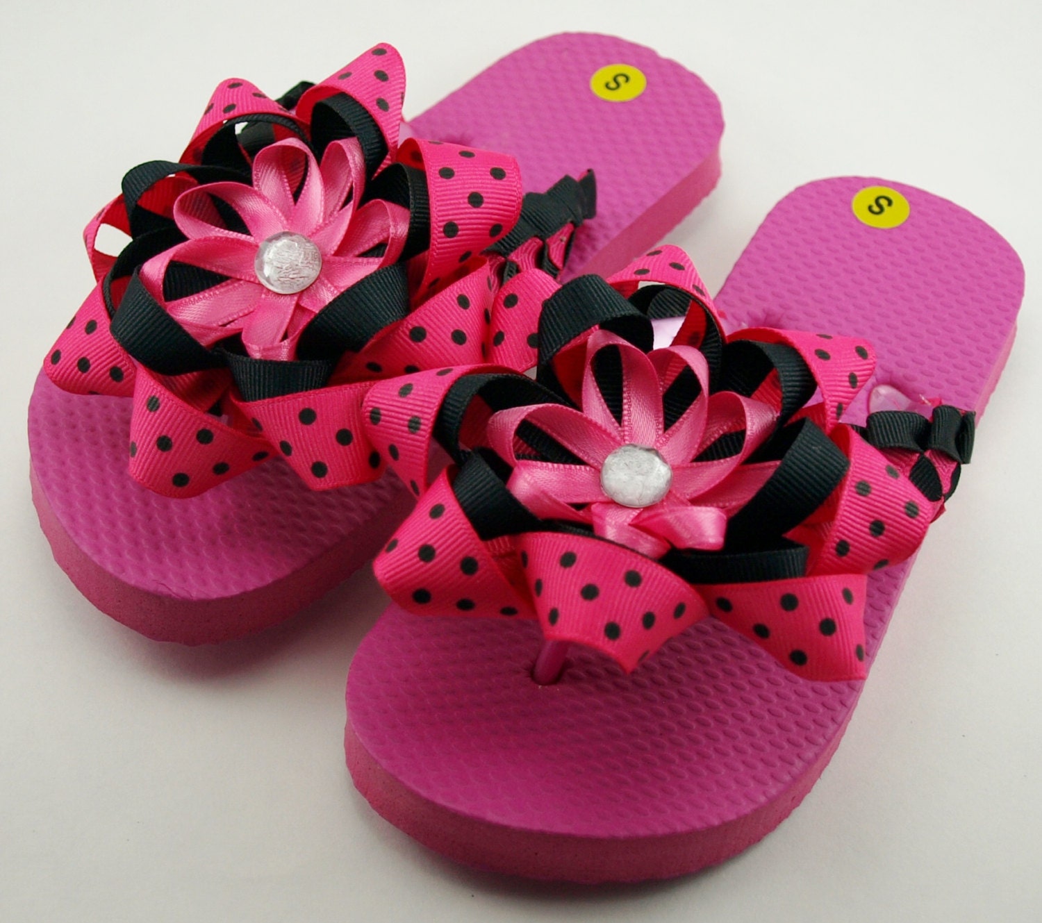 Hot Pink and Black Girls Flip Flops Child S by TheSidelineBoutique