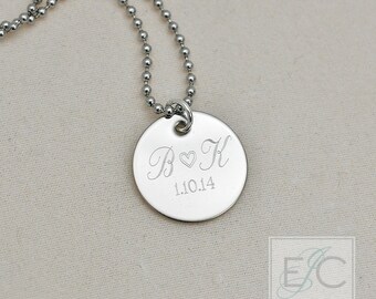 two initials with heart engraved necklace, .625" pendant