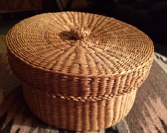 Vintage Handwoven Basket with Lid