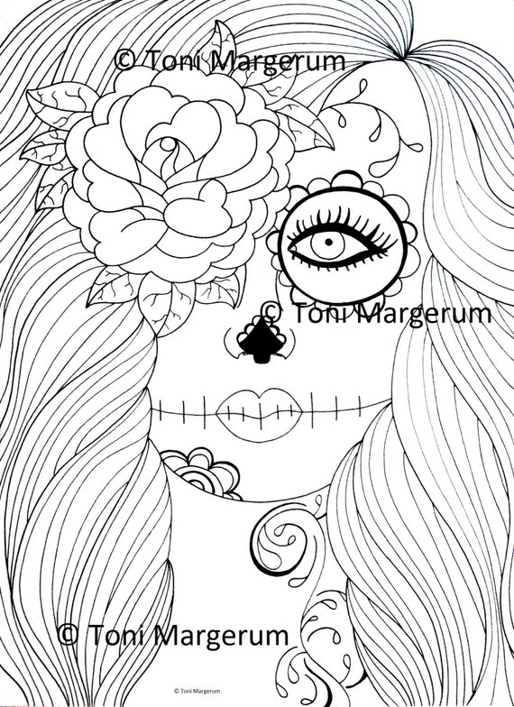 Adult Coloring Page Sugar Skull Girl Art Day of the Dead