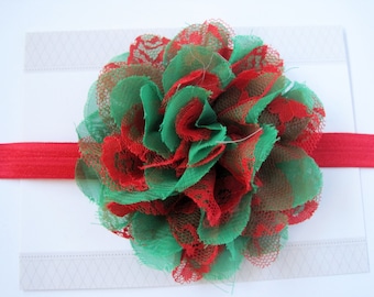 Christmas Chiffon Baby Headband, Infant Headbands, Christmas Headband, Baby Girl Headbands, Infant Bows, Baby Bows, Newborn Headbands