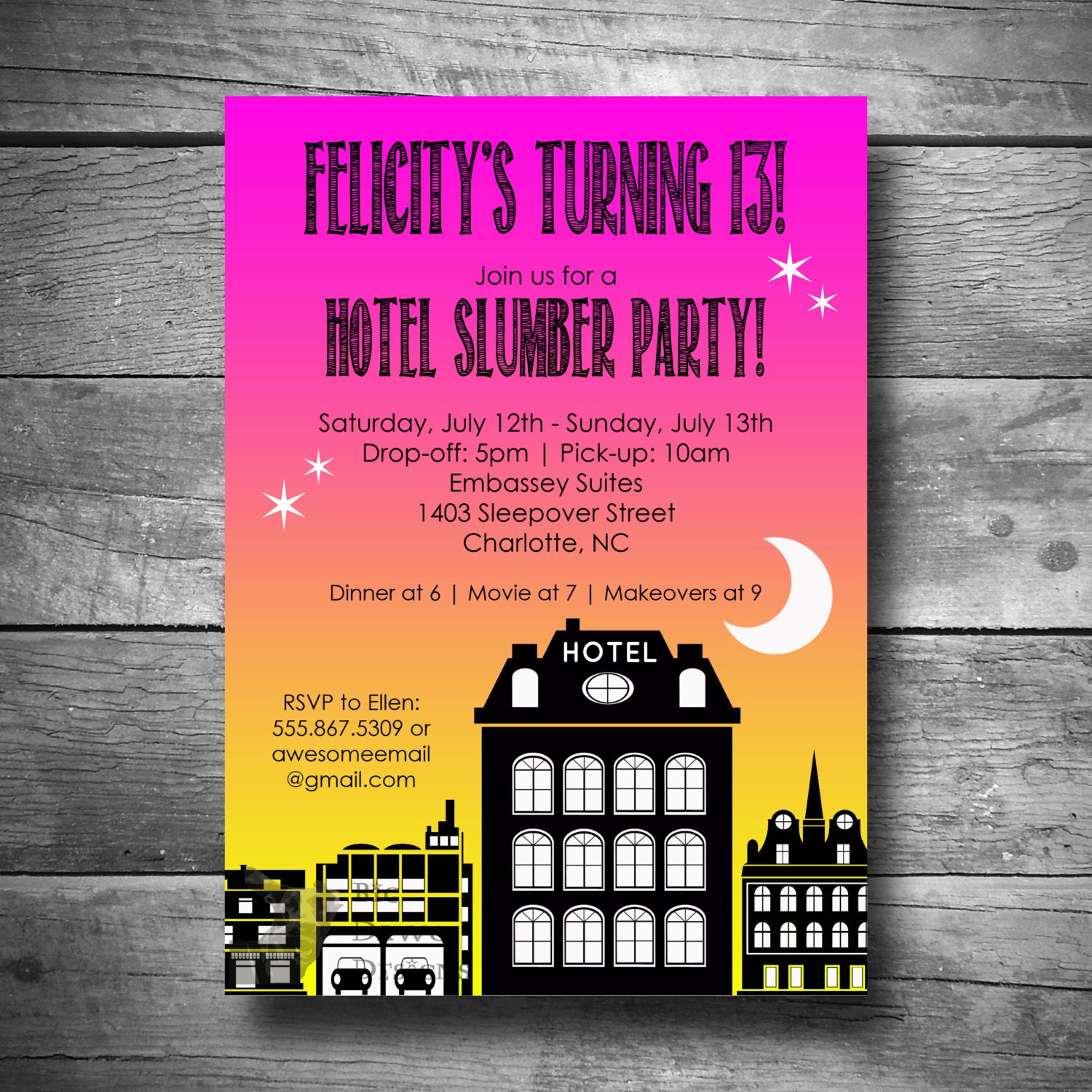 Hotel Sleepover Party Invitations 1