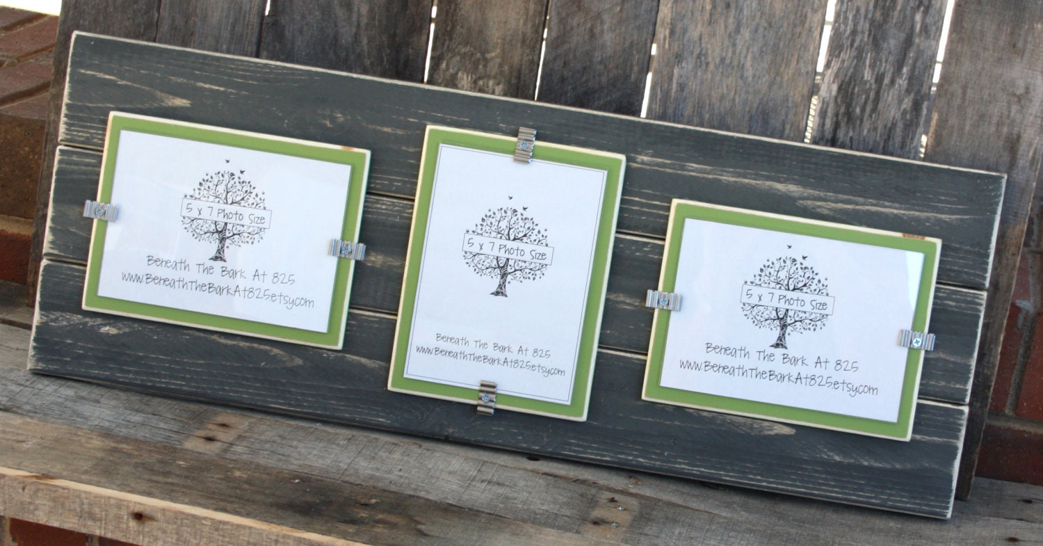 Picture Frame Triple 5x7 Distressed Wood Holds 3 5x7