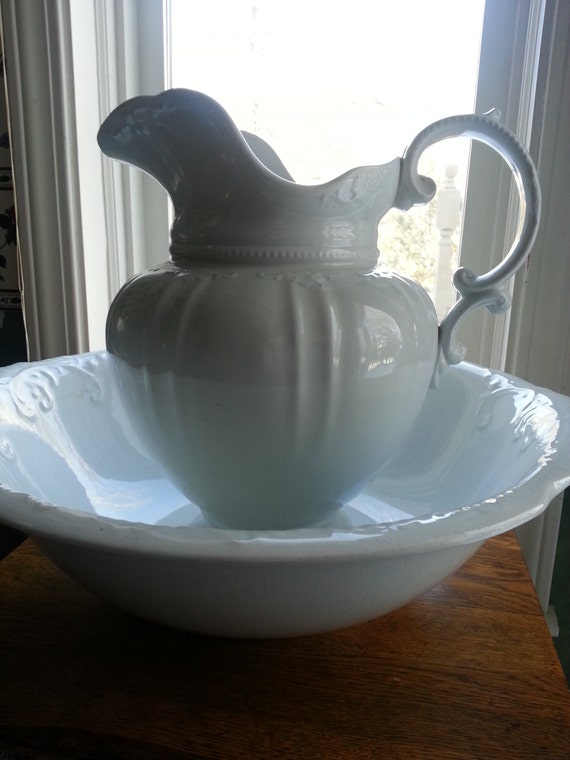 Antique Alfred Meakin White English Ironstone Pitcher and