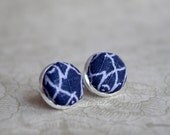 Tiny Fish Stud earrings nautical Jewelry Small navy blue fabric post