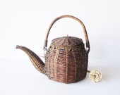 Vintage Rustic Basket, Tea Kettle Shaped Basket, Unusual Decorative Basket