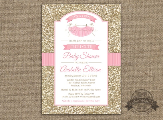 shower baby invitations templates q Shower Baby Tutu Shower Cute Gold Baby Pink Invitation