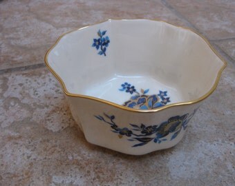 Lenox Candy Dish Vintage BonBon Dish PAGODA Pattern Blue Flower Miniature Bowl w 24K Gold Border