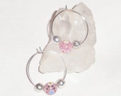 Silver hoop earrings; Sexy Pink speckled jewelry; Yellow, red and blue speckled pink ball earrings
