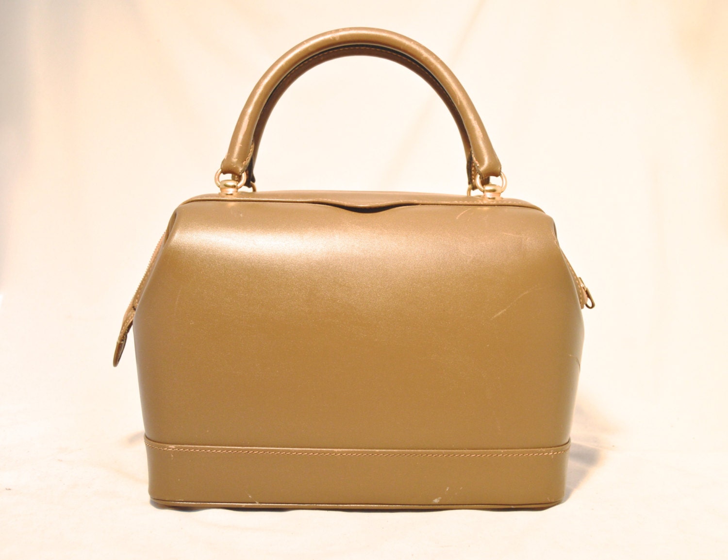 Vintage GUCCI Doctor Bag / 1960s Olive Green Tan Leather