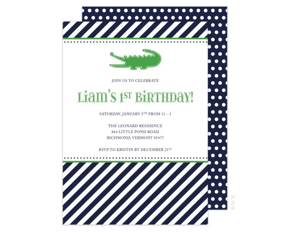 Alligator Invitation (Preppy Alligator Party, Alligator Birthday, Navy Alligator, Alligator Baby Shower, First Birthday) Il_570xn