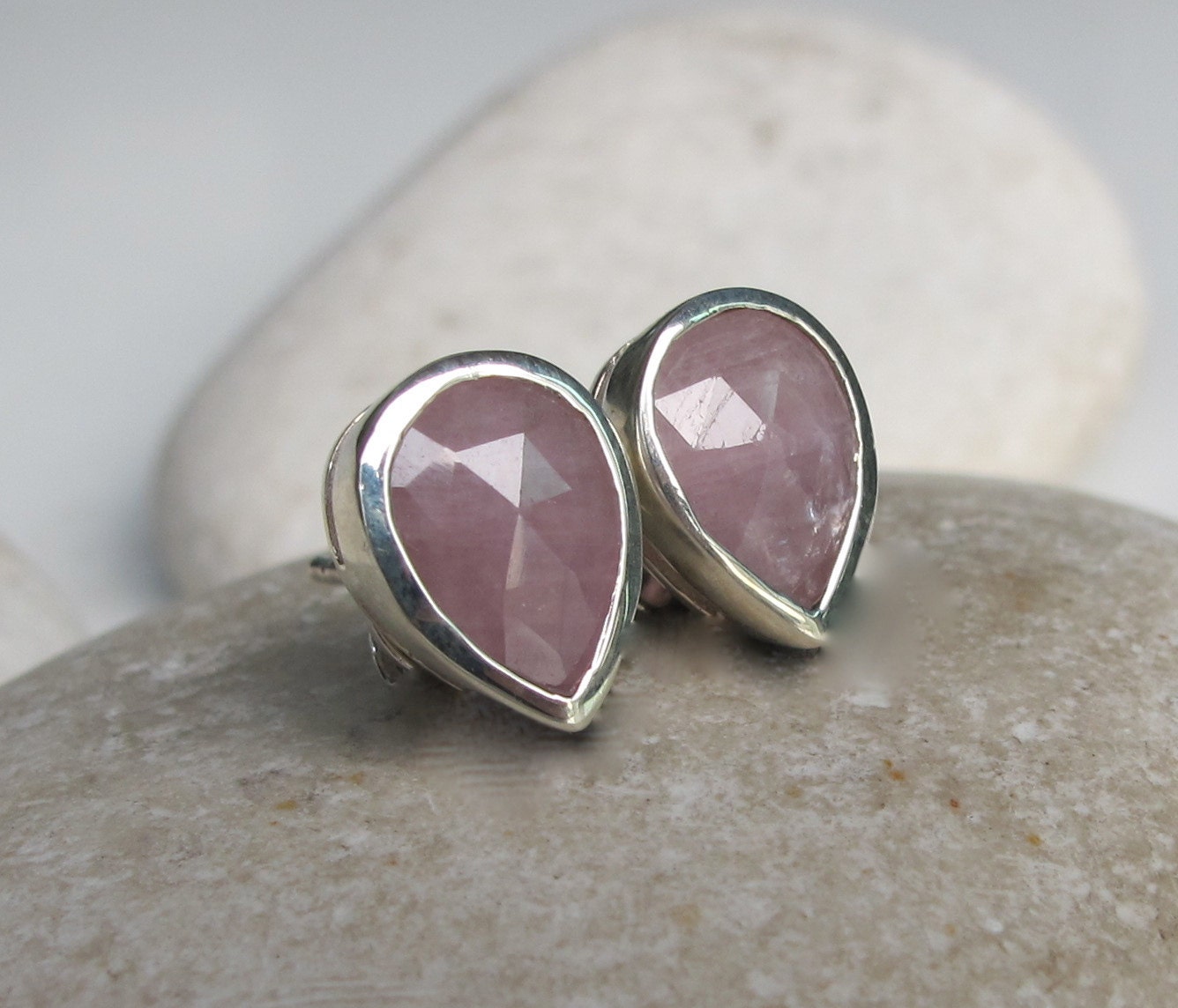 Pink Sapphire Stud Pear Shaped Sapphire Earring Pink