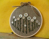 Embroidered Hoop Art, Wooden Hoop Art with Buttons, Spring Decor, Button Hoop Art,  OFG, FAAP, Embroidered Flowers, Button Art, COSOFG
