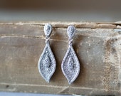SALE Cubic Zirconia Earrings Crystal Holiday Earrings Silver Wedding Earrings Marquis Dangle Earrings Vintage Style Wedding Jewelry