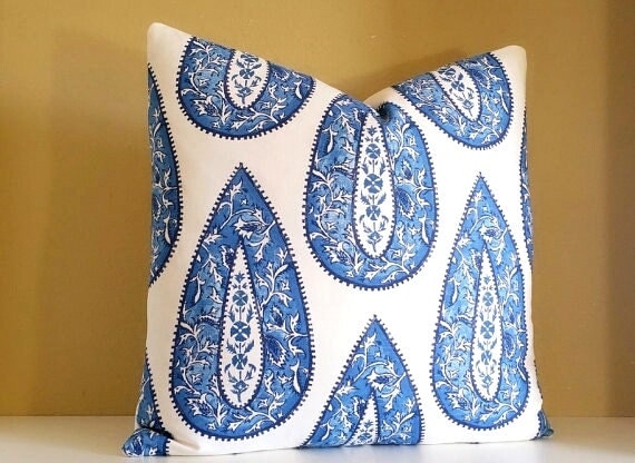 Designer Pillow Cover - Large Cobalt Paisley Pillow Cover - Pick your pillow Size - Solid back Or Print Both sides - 16x16 - 26x26 available