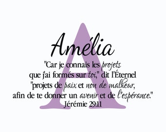 Jérémie 29:11 versets de la bible sticker mural écriture monogramme French Translation wall art