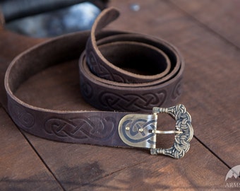 DISCOUNTED PRICE! Viking Embossed Leather Belt; Ready to Ship! In Stock; Fixed Size