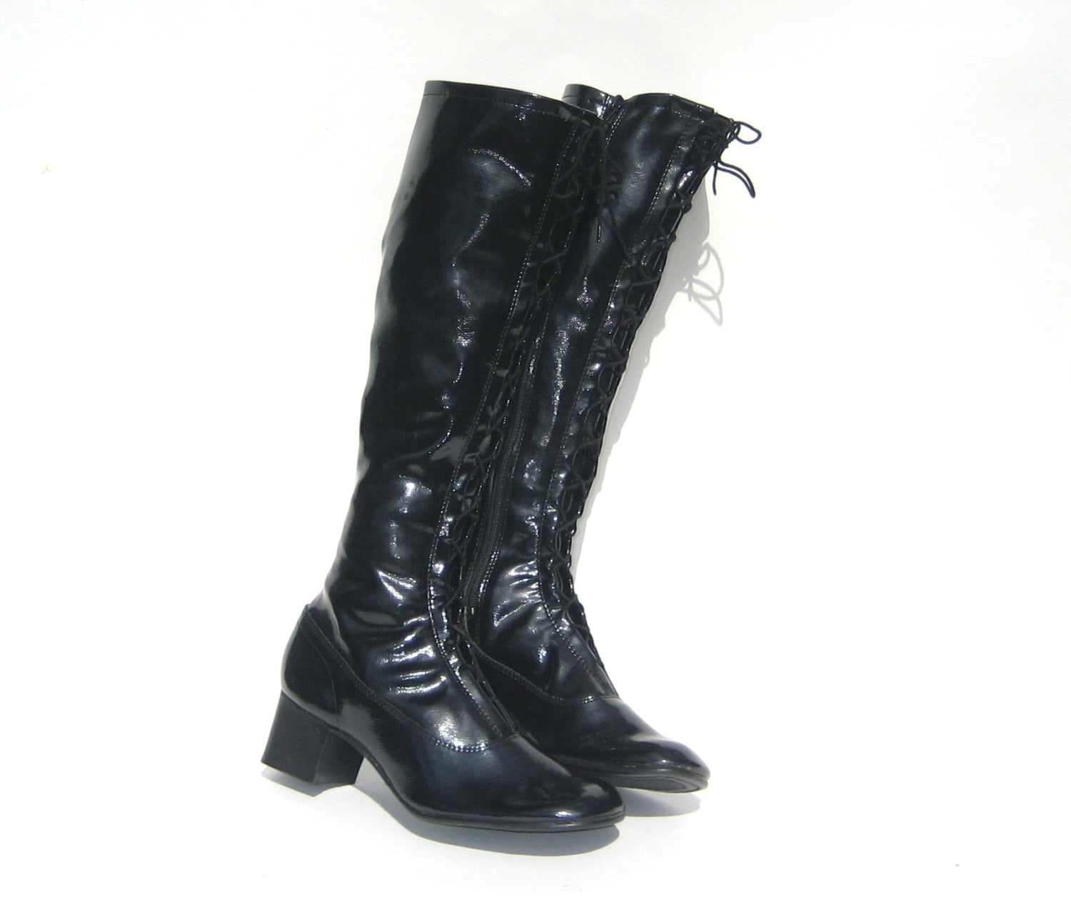 size 6.5 / 1960s black lace-up go go boots by SplendoreBoutique