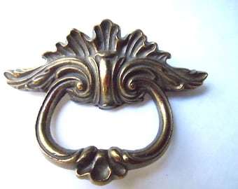 Vintage Brass Colored Heavy Metal Cabinet Door Dresser Furniture Pull Handle 2 Inches On Center With Screws Restoration Hardware Salvage