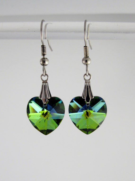 Green Heart earrings on Sterling Silver 925 by BijouxEstreilla