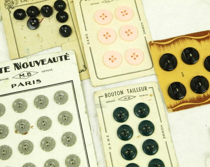 Selection of Vintage Pink , Grey and Black Unused Buttons / French Vintage Sewing / Haberdashery / Craft Supplies / 1950 / 1960 / Workshop